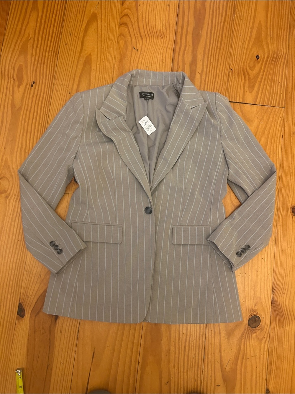 LOFT Light Gray Pinstripe Single-Button Blazer